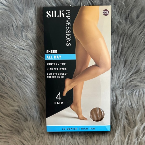 Silk Impressions Sheer Control Top Tights Women Size XXL Rich Tan High Waist - Picture 1 of 5